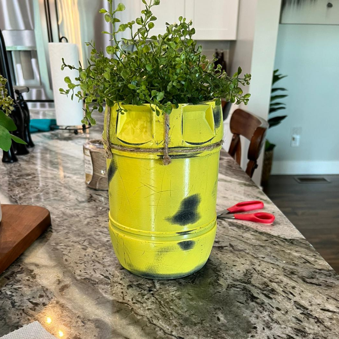 JAWS Inspired Yellow Barrel Planter