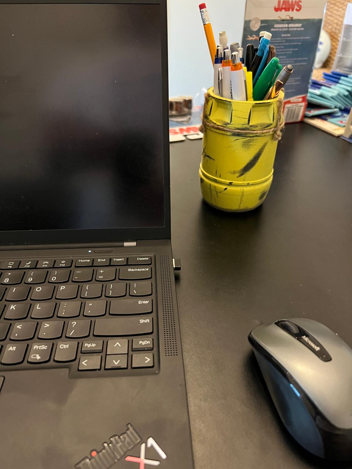 JAWS Inspired Yellow Barrel Desk Tidy